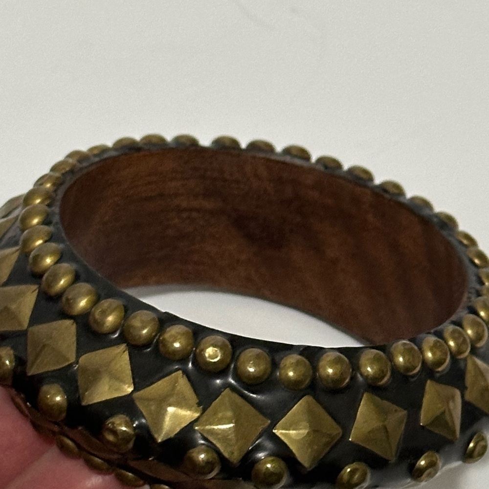 Artisan Studded Black and Gold wooden Bangle from Etsy - Picture 4 of 5